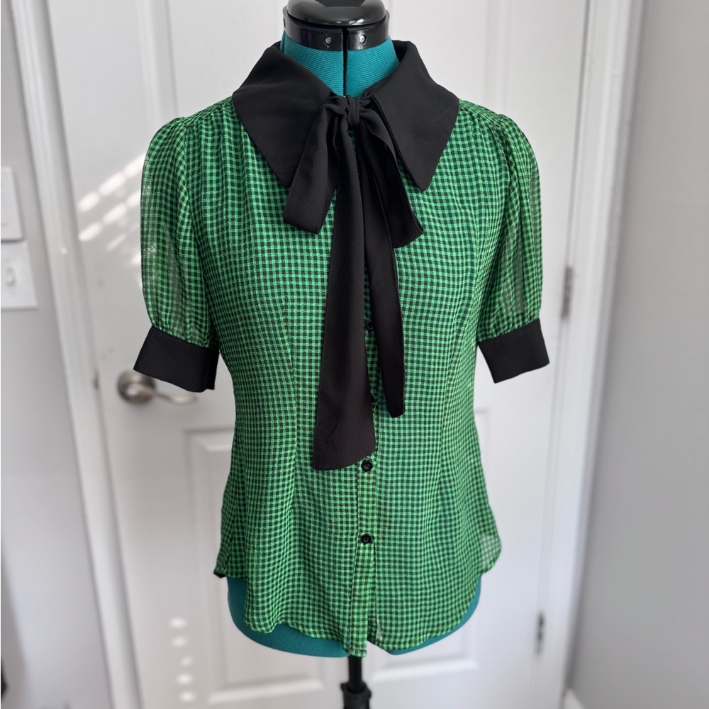 Voodoo Vixen Green Ponny Gingham Blouse